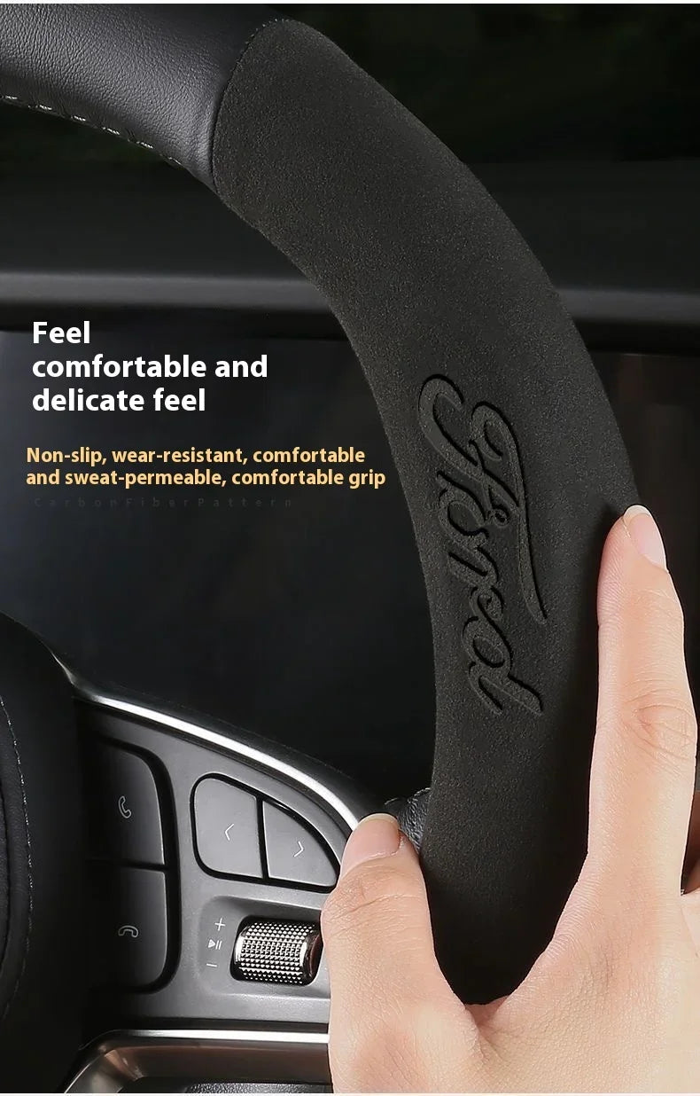 For Ford Mondeo Focus Raptor Puma Edge Explorer Ecosport Ranger F150 Kuga Car AntiSlip Carbon Fiber Leather Steering Wheel Cover