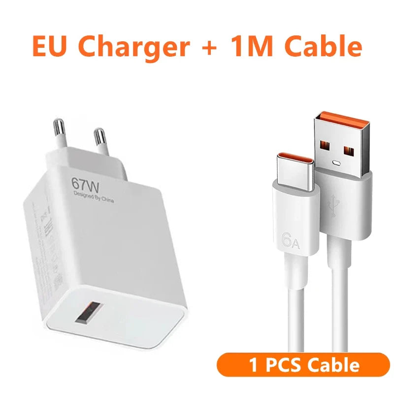 Cargador de pared ultrarrápido para Xiaomi, Cable USB tipo C, 6A, 67W, UE, 11, 12 Lite, 13T, Redmi Note 10, 11T, 12T, 13, POCO F4, F5, X4, X5 Pro, 1m, 2m