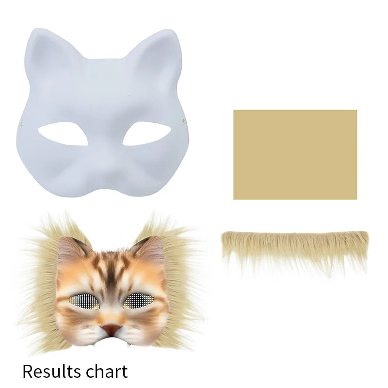 Conjunto de máscara Therian, máscara en blanco, media cara, Animal dibujado a mano, máscara de gato y zorro, grafiti hecho a mano, media máscara facial, regalos de fiesta de Navidad