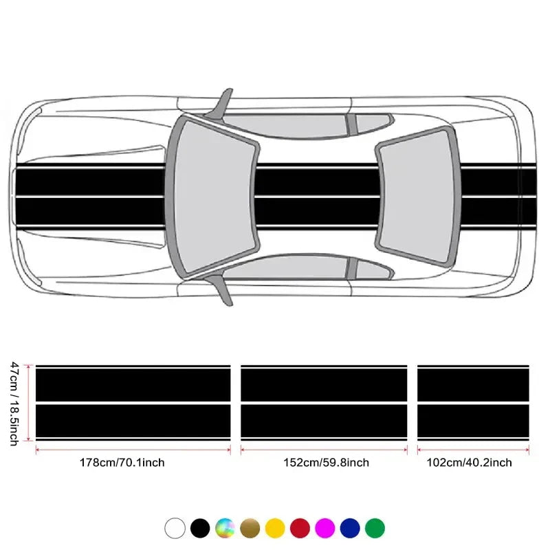 Car Stickers 6pcs Kit, Full Body Vinyl Decals, Racing Stripe Design for Roof Hood Door Exterior Car Modification (Multicolor)