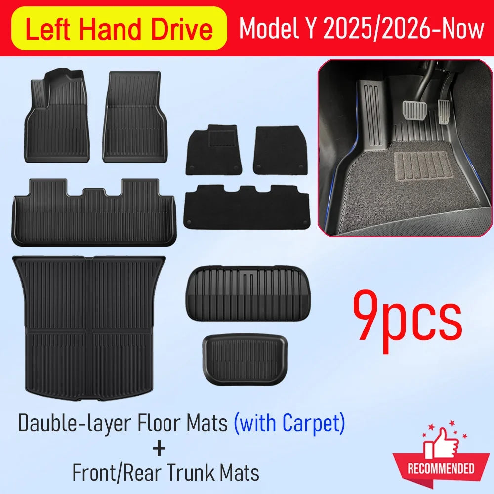 Floor Mats for Tesla Model Y 2025 2026 Juniper All Weather Trunk Mat Kick Pads Cargo Frunk Liners Seatback Protector Accessories