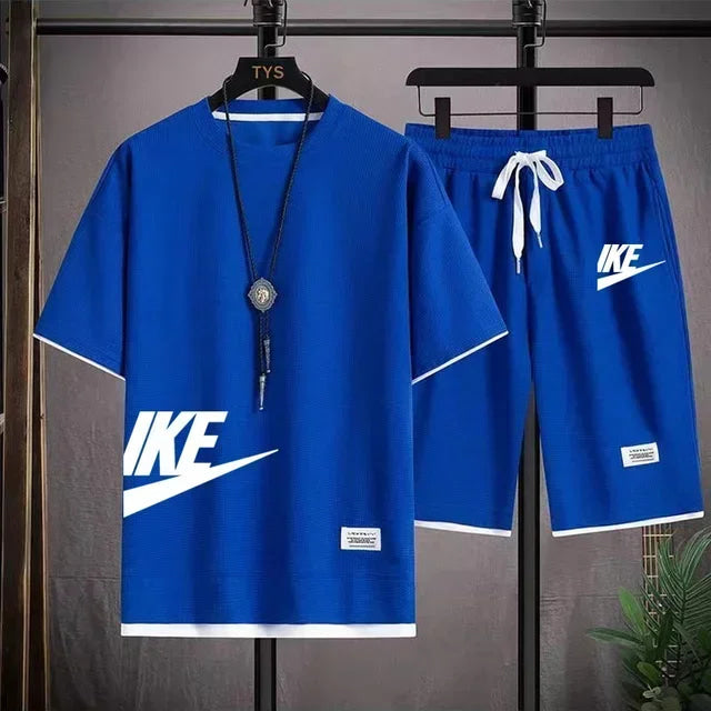 Fashionable, casual and trendy men's sportswear set, short-sleeved T-shirt and outdoor summer sports shorts set, new size M-3XL