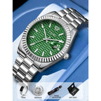 TOMI New Men's Watch Brooch Ring Gift Box Set Luxury Business Stainless Steel Strap Men's Calendar Casual Quartz Watch Reloj