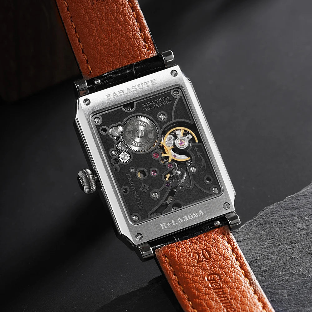 FARASUTE 2026 New Retro Wristwatches Men Casual Manual Square Customized Mechanical Movement Watch Male Sapphire Glass reloj