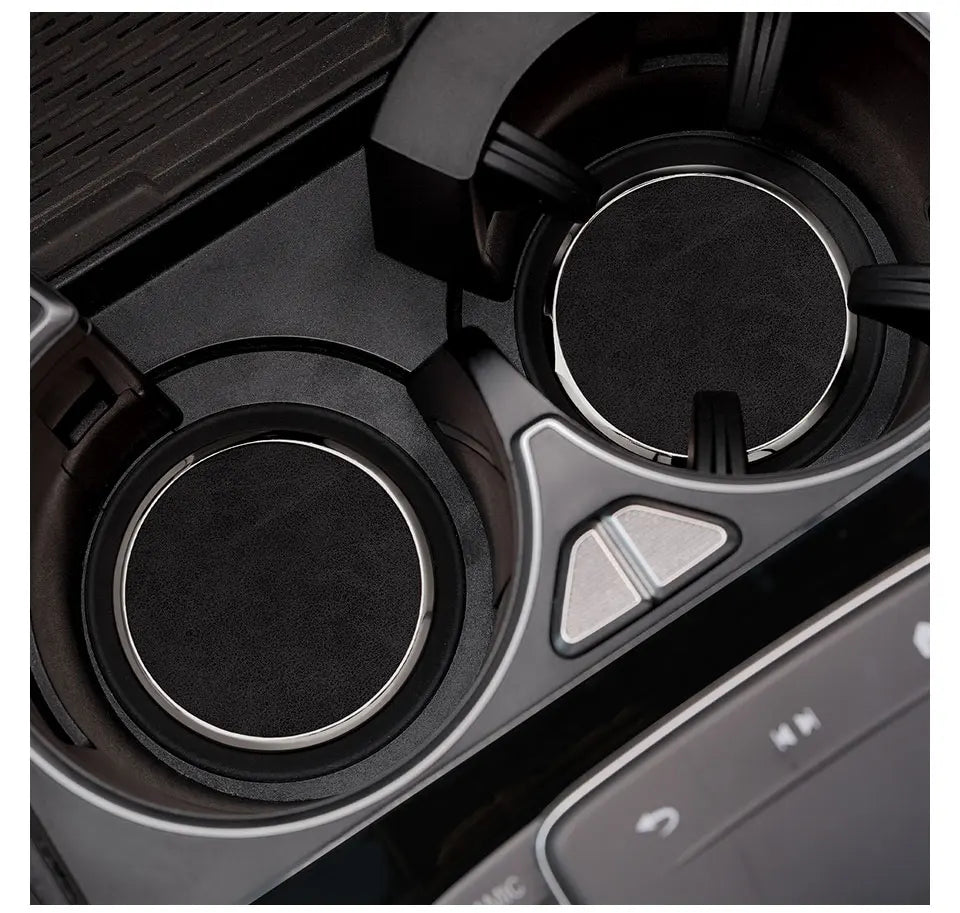 2Pcs Leather Car Coaster Anti-slip Mat Cup Holder Pad For BMW X1 X2 X3 X4 X5 X6 X7 1 3 5 6 7 Series E60 E90 E70 G20 G30 G7