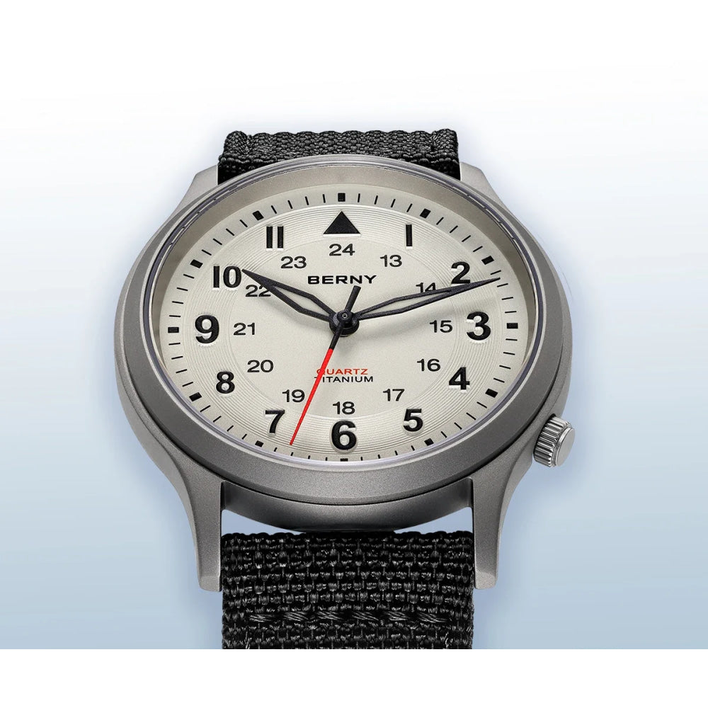BERNY Titanium Watches for Men Classic Mens Field Watch Easy Read Outdoor Quartz Wristwatch Super Luminous Sapphire 5ATM
