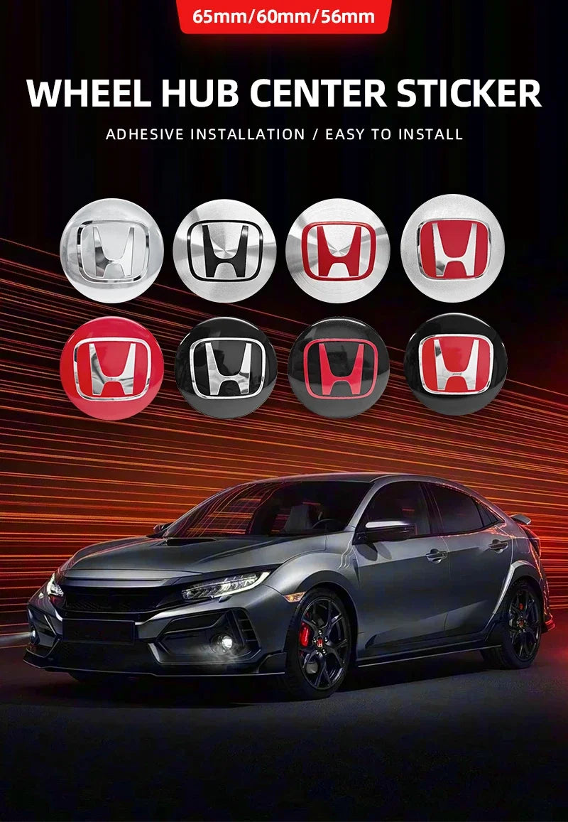 4pcs 56mm 60mm 65mm Car Wheel Center Covers Badge Sticker Stickers For Honda Civic XR-V HR-V Accord Odyssey CRV Insight Fit