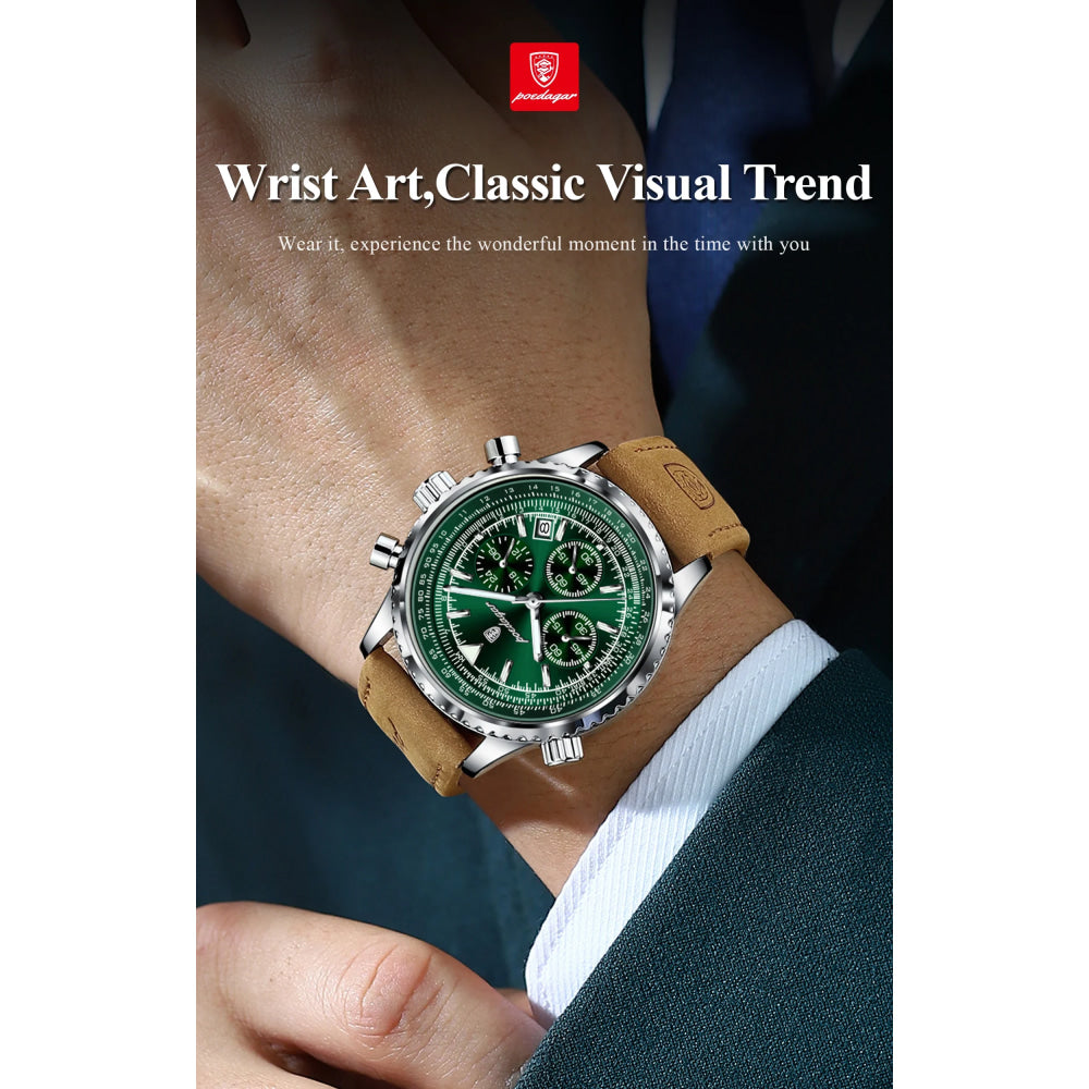 POEDAGAR Luxury Man Watch Quartz Waterproof Luminous Date Chronograph Leather Men Wristwatch Military Sports Men's Watches Reloj