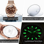 OLEVS Men's Watch Top Brand Luxury Wrist Watch For Men Fashion Rose Gold Stainless Steel Waterproof Watch Day Date Quartz Clock
