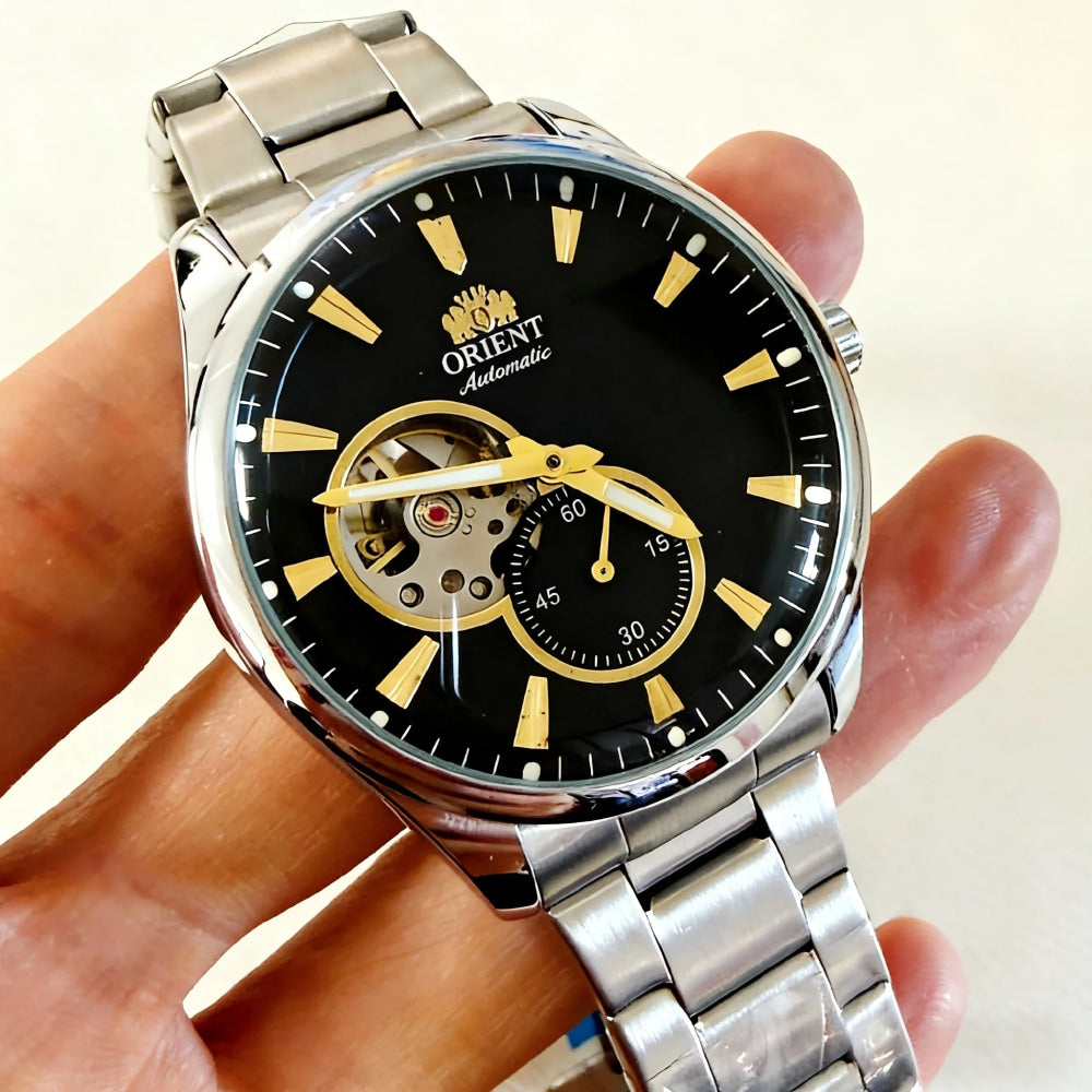ORIENT Automatic Mechanical Watch Men's Stainless Steel Strap Skeleton Dial White Gold Needle Luminous 50M Waterproof Sapphire