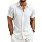 2026 Cotton Linen Shirts for Men Casual Shirts Lightweight Short Sleeve Henley Beach Shirts Fashion Hawaiian T Shirts for Men