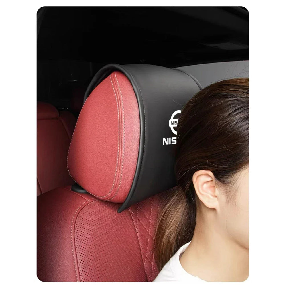 Leather Car Headrest Cover Front Rear Seat Pillow Protective Set For Nissan Sylphy N7 Teana Qashqai Note J10 J11 Navara Juke GTR