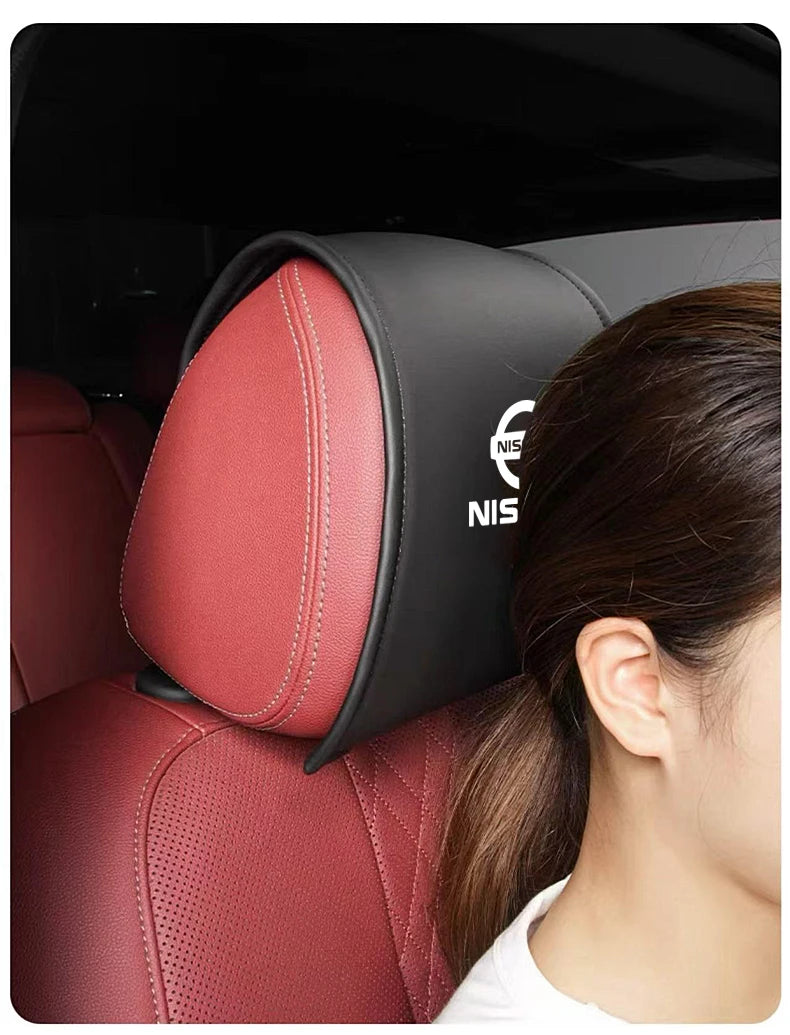 Leather Car Headrest Cover Front Rear Seat Pillow Protective Set For Nissan Sylphy N7 Teana Qashqai Note J10 J11 Navara Juke GTR
