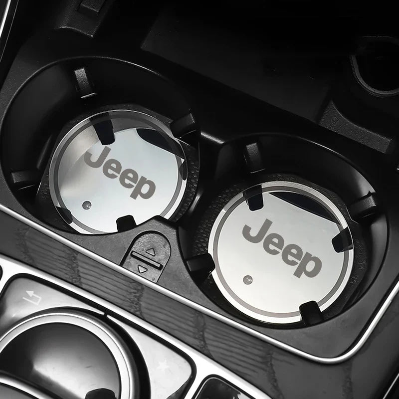 2Pcs LED Car Luminous Water Cup Pad Atmosphere Light Auto Accessories For Jeep Wrangler Renegade Compass Gladiator Cherokee Patr