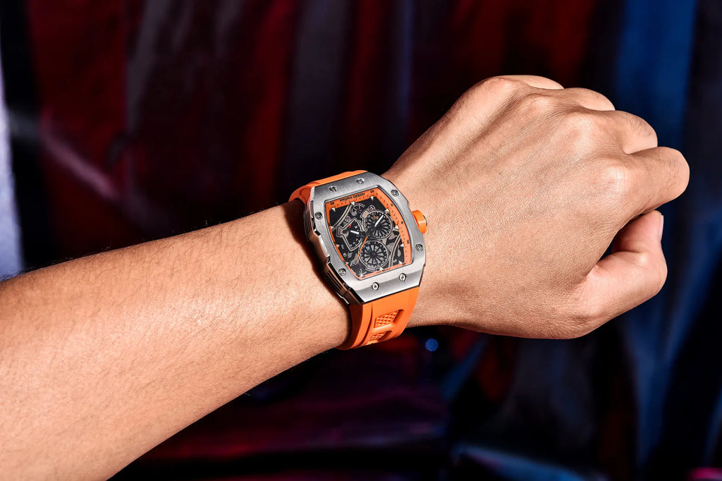 PAGANI DESIGN skeleton Watch Sapphire YS012 Automatic Men’s Quartz Watch Silicone Square Clock Waterproof Relogio Masculino