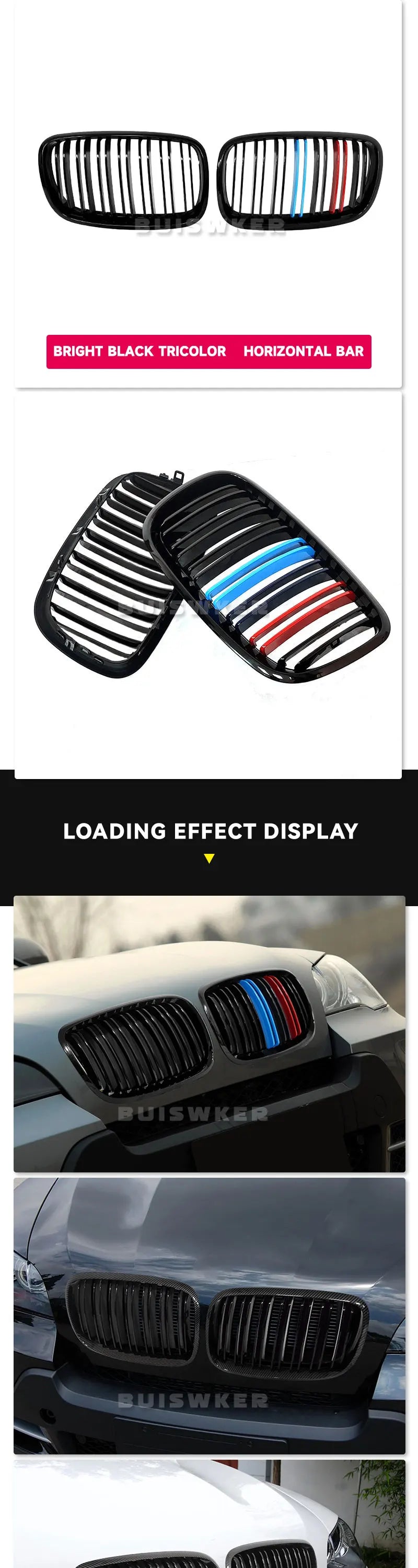 1 Pair Front GrillesFor BMW X5/X6 E70 E71 2008-2014 Gloss Matte Black Kidney Grill Carbon Fiber Replacement Front Bumper Grilles