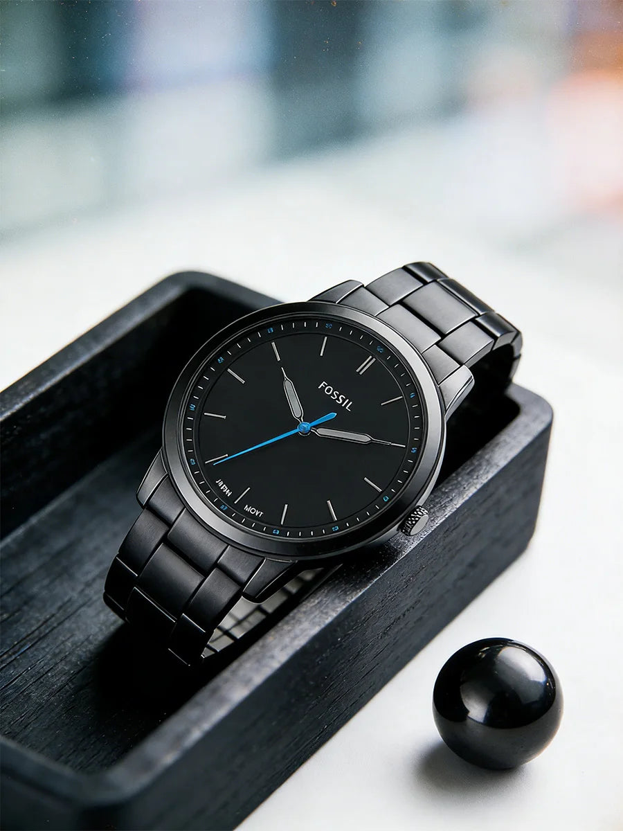 Fossil Minimalist Men's Quartz Watch Ultra Thin Black Stainless Steel Business Luxury Waterproof Wristwatch FS5308