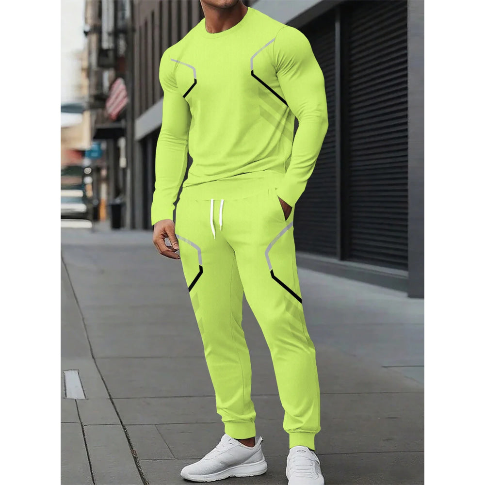 The new men's round-neck sweatshirt set for Spring and Autumn 2025 features street fashion and comfort with 3D pattern printing