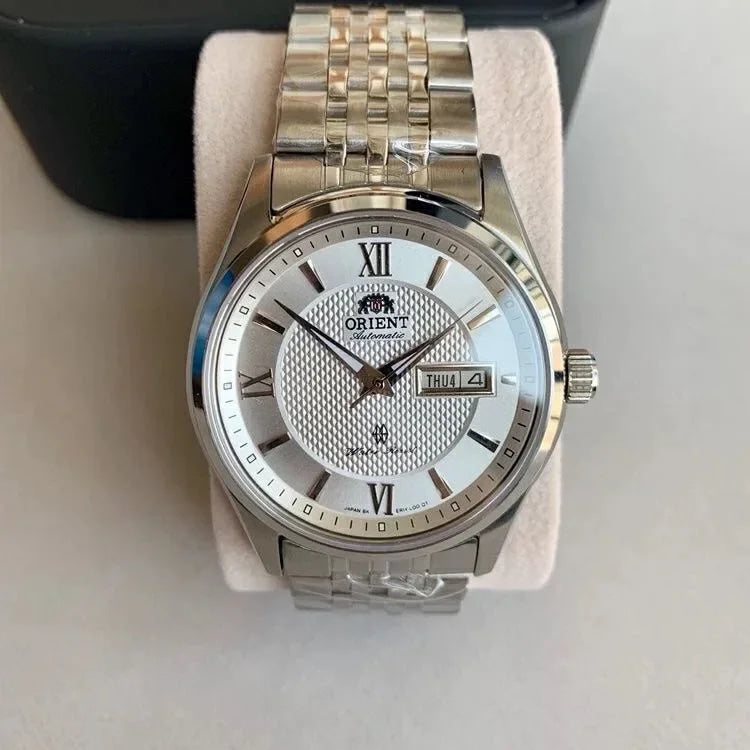 Orient Two-Tone Automatic Watch Multi-Color Dial Roman Numerals Day-Date Steel Band 50M Water Resistant Men's Classic Wristwatch