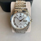 Orient Two-Tone Automatic Watch Multi-Color Dial Roman Numerals Day-Date Steel Band 50M Water Resistant Men's Classic Wristwatch