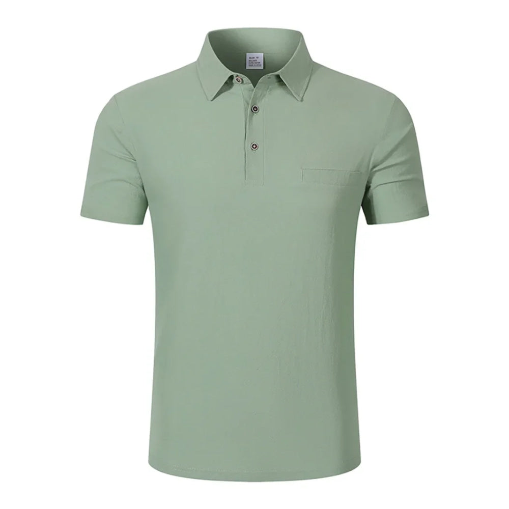 Men's Linen Blend Short Sleeve Polo Shirt Button Placket Chest Patch Breathable Casual Golf Business Work Daily Tops for Men