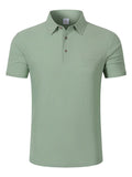 Men's Linen Blend Short Sleeve Polo Shirt Button Placket Chest Patch Breathable Casual Golf Business Work Daily Tops for Men