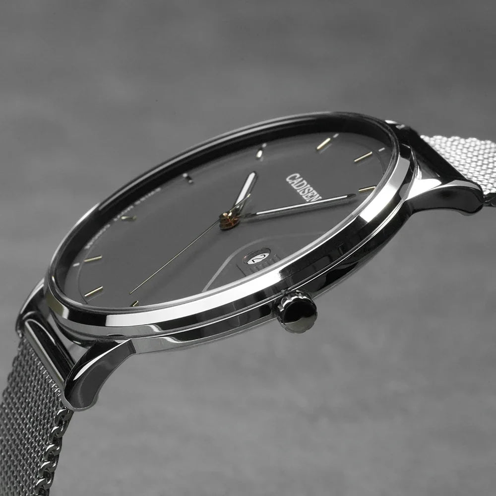 CADISEN Swiss Ronda 715 Quartz Watch Mans 7MM Ultra-thin Dial Sapphire Luminous Stainless Steel Milano Mesh Strap Watches Men