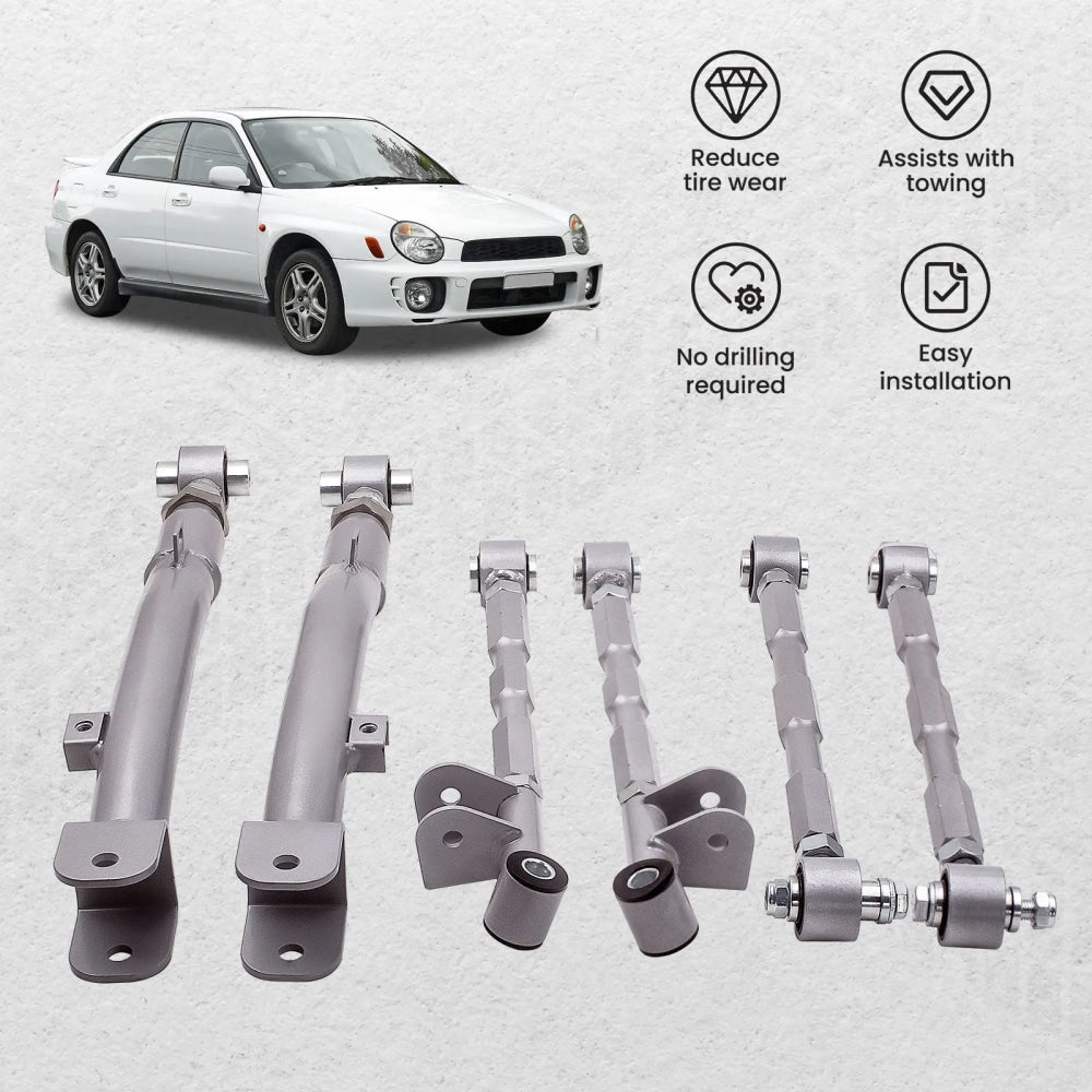 6-Piece Adjustable Lateral Traling Arm Link Kit for Subaru Impreza WRX Rear Suspension Adjustable for  STi GDA 02-07 Rear Full Set New