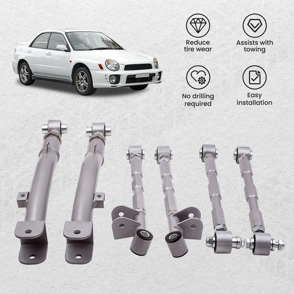 6-Piece Adjustable Lateral Traling Arm Link Kit for Subaru Impreza WRX Rear Suspension Adjustable for  STi GDA 02-07 Rear Full Set New