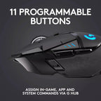 Ratón para Juegos Logitech G502, Cómodo, Ergonómico, Inalámbrico, Alta Sensibilidad, Antideslizante, Apto para Uso Prolongado en Esports