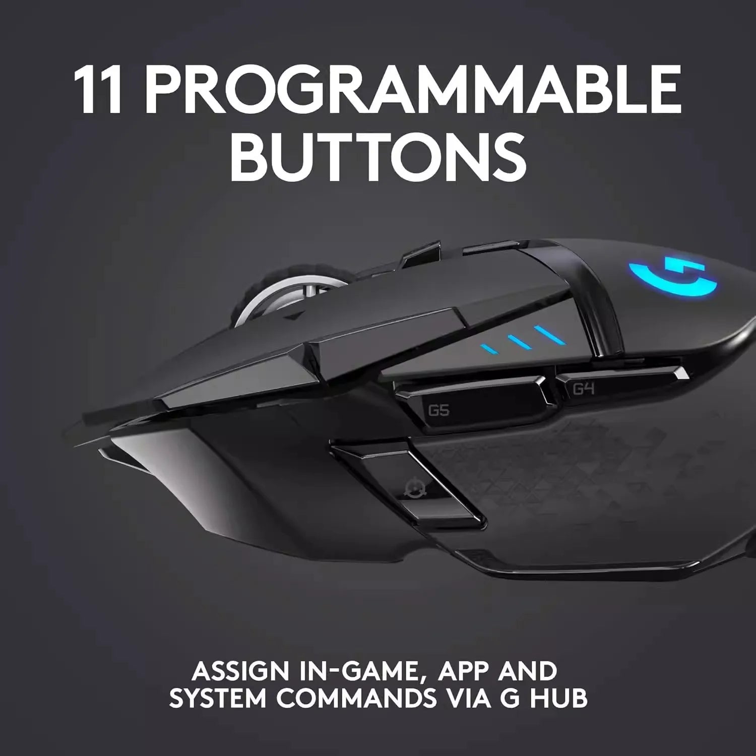 Ratón para Juegos Logitech G502, Cómodo, Ergonómico, Inalámbrico, Alta Sensibilidad, Antideslizante, Apto para Uso Prolongado en Esports