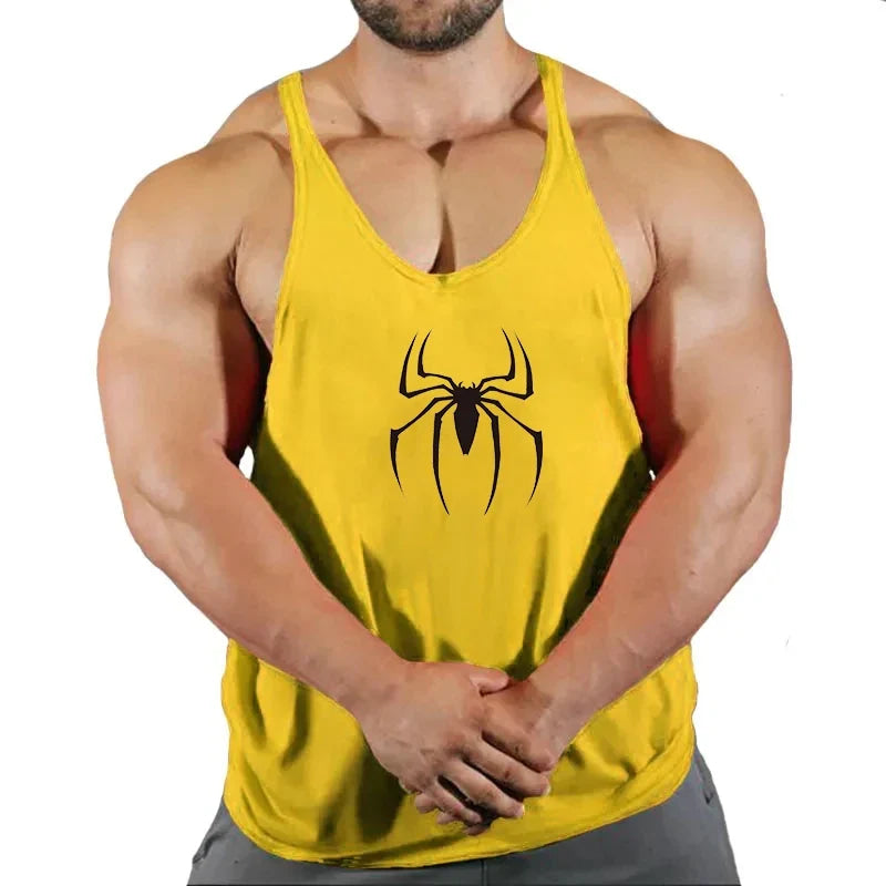 Mens Bodybuilding Faux Cotton Tank Top Gym Fitness Sports Sleeveless Top Skull Print Breathable Tank Top Mens Summer Tank Top