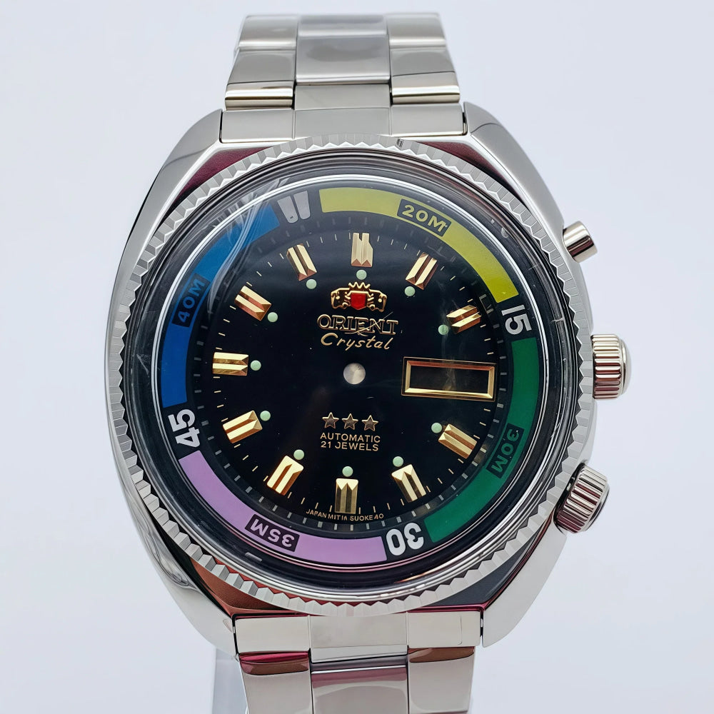Orient Sea King Automatic Mechanical Men's Watch - Retro Red Dial, Dual Calendar, Colorful Bezel, Waterproof Luminous Timepiece