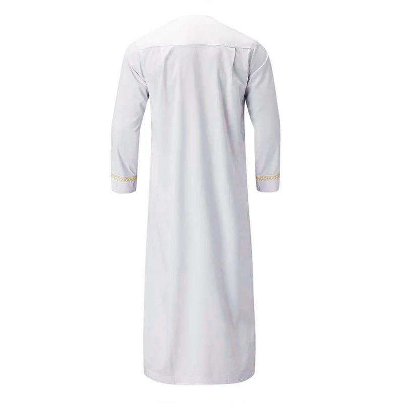 Men s Traditional Moroccan Kaftan Robe with Intricate Gold Embroidery Long Sleeves and Loose Fit for Ethnic Style Costume