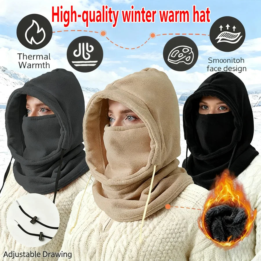 Pasamontañas de invierno Unisex con capucha de punto, bufanda para bicicleta a prueba de viento, gorro para hombres y mujeres, máscara de esquí de lana cálida con cordón, equipo para clima frío