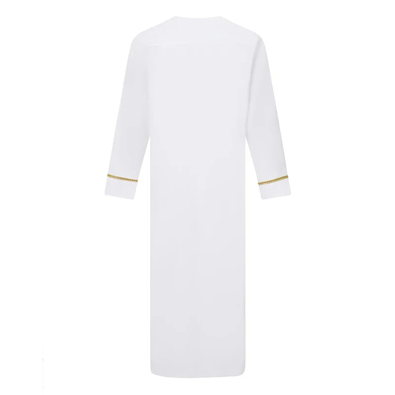 Men s Traditional Moroccan Kaftan Robe with Intricate Gold Embroidery Long Sleeves and Loose Fit for Ethnic Style Costume