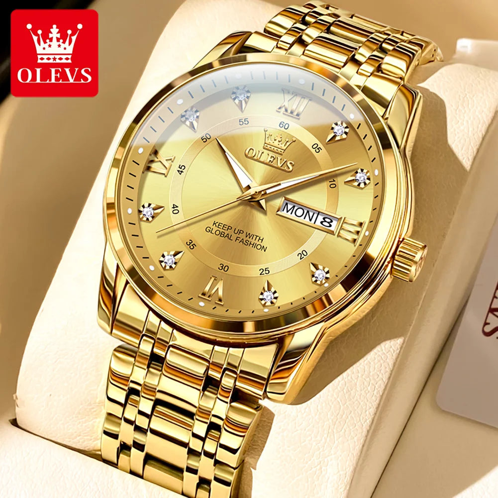 OLEVS 5513 reloj para hombre marca de moda Original reloj luminoso resistente al agua de cuarzo para hombre caja de reloj con calendario Dual de acero inoxidable