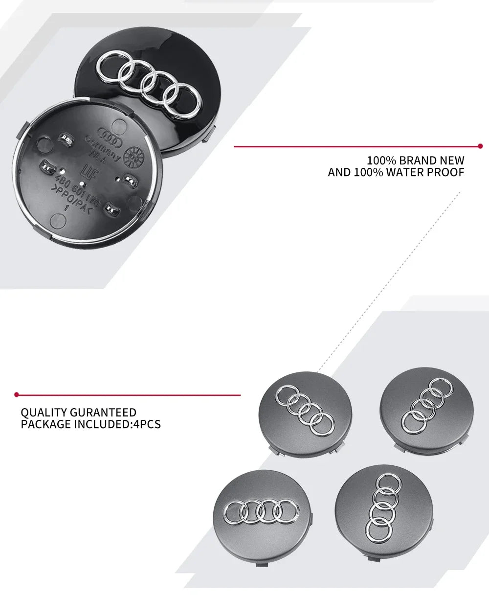 4pcs 60/61/68/69mm Car Wheel Center Hub Cap Rim Cover Car Goods For Audi B7 B5 B6 B8 B9 8P A3 A4 A5 A6 A7 A8 Q3 Q5 Q7 Q8 A1 8V