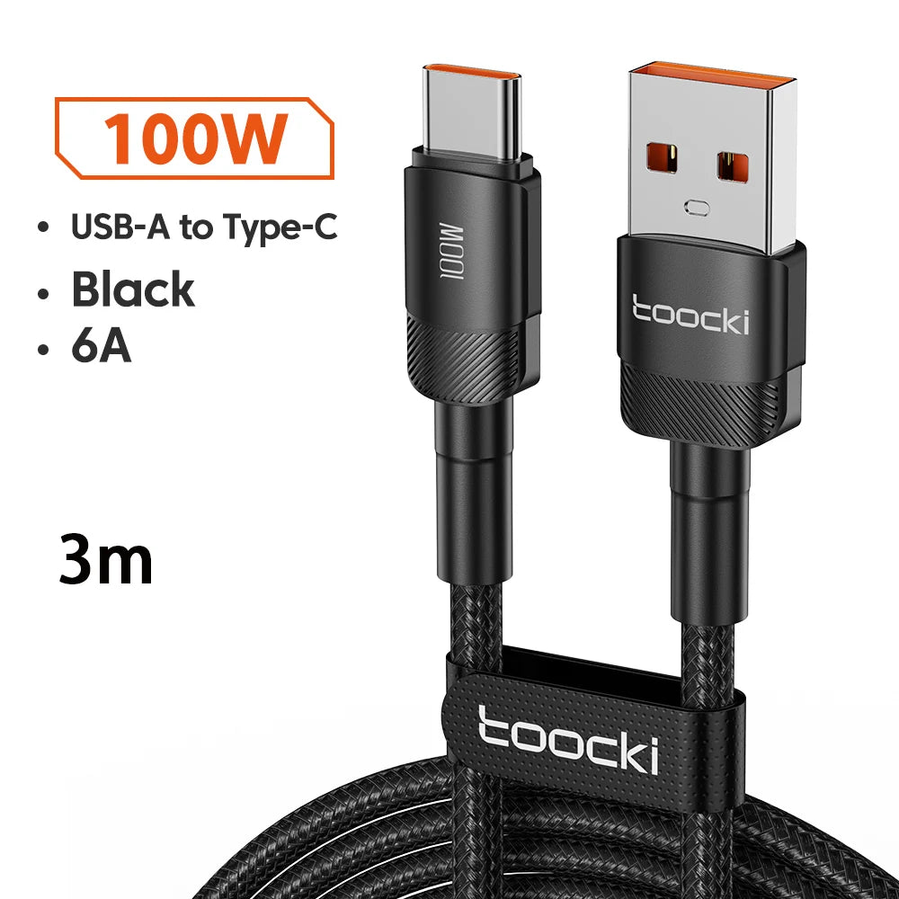 Toocki 6A Cable USB a tipo C para Huawei Xiaomi PD 100W cargador de carga rápida Cable de datos USB C carga rápida para Samsung Oneplus