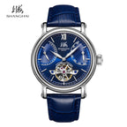 Shanghai Watch Skeletonized Flywheel Men's Mechanical Watch 42mm Automatic Watches Retrograde Calendar Sapphire Wristwatch S8924