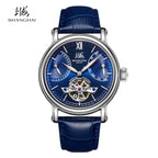 Shanghai Watch Skeletonized Flywheel Men's Mechanical Watch 42mm Automatic Watches Retrograde Calendar Sapphire Wristwatch S8924