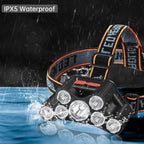 Linterna frontal impermeable con montaje en la cabeza, recargable por USB, luz LED súper brillante, 5 modos de trabajo, para pesca nocturna y senderismo