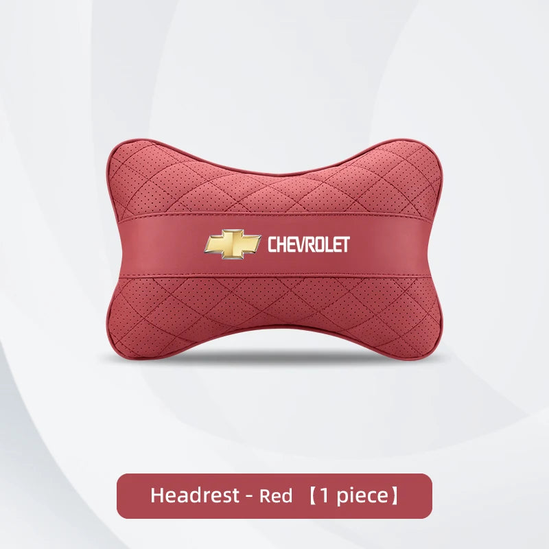 Nappa Leather Car Headrest Neck Pillow Waist Cushioning For Chevrolet Spark Captiva Cruze Malibu Equinox Trax Camaro Blazer
