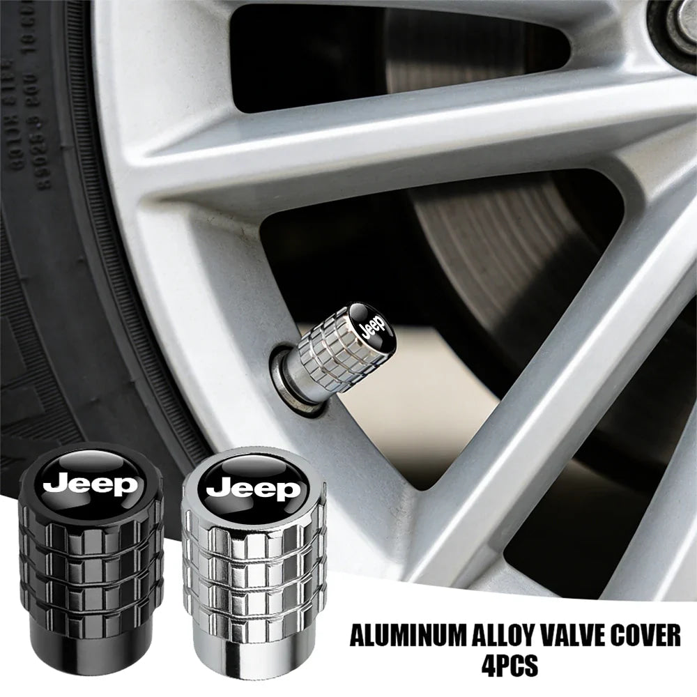 4Pcs Car Emblem Valve Cap Wheel Valves Dust Cover Tire Accessories For Jeep Wrangler Renegade Compass Gladiator Cherokee JL JK
