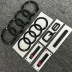 AUDI Q8 4-Ring logo ABS Black Car Hood Front Grill Emblem Rear Trunk Badge Q8 Sticker Quarrto Sline Emblem For Q8 2018-2024