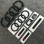 AUDI Q8 4-Ring logo ABS Black Car Hood Front Grill Emblem Rear Trunk Badge Q8 Sticker Quarrto Sline Emblem For Q8 2018-2024