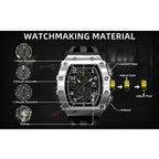 TSAR BOMBA Watch for Men Luxury Brand Tonneau Design Waterproof Clock Stainless Steel Wristwatch Fashion Rectangle Mens Watch