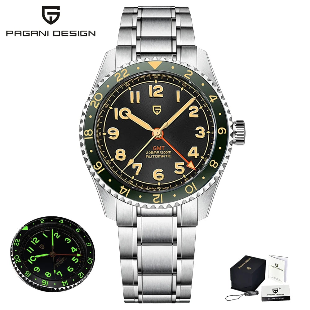PAGANI DESIGN PD1784 Men’s GMT Automatic Mechanical Watch DG5833 Stainless Steel Sapphire Crystal Waterproof Local Delivery