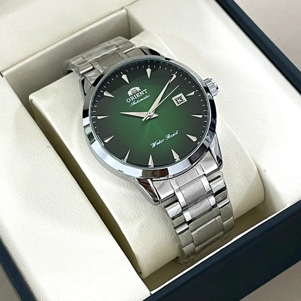 Orient Automatic Men's Watch, Black Dial Stainless Steel Band, Water Resistant Classic Business Wristwatch with Date Display