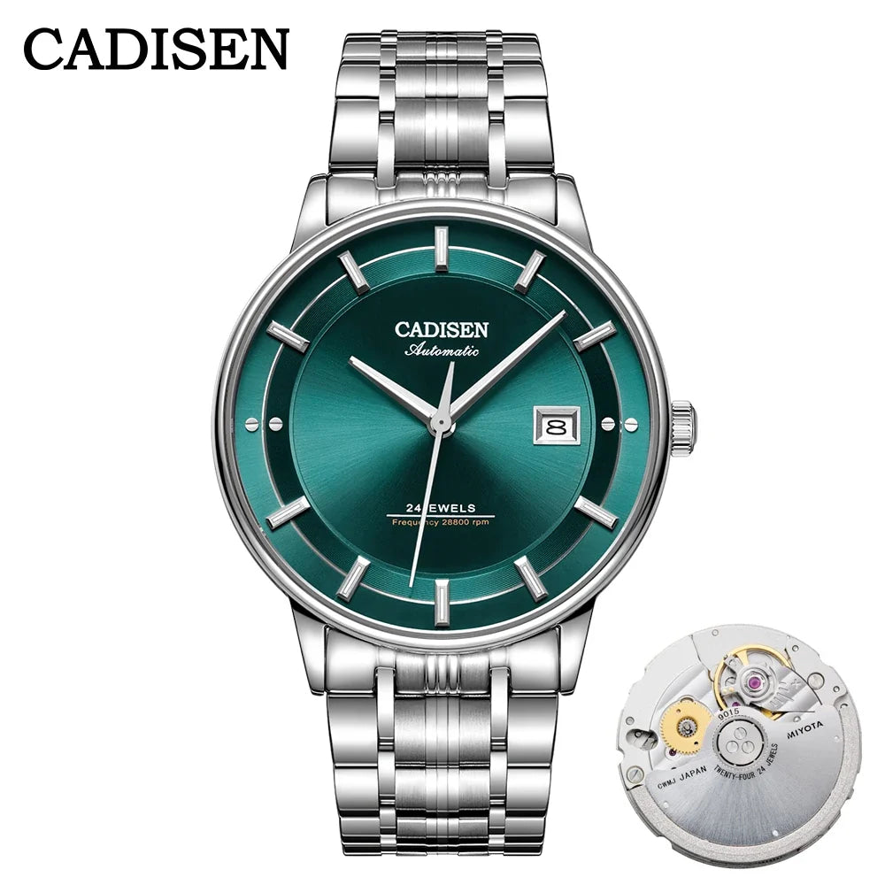 CADISEN Automatic Mechanical Ultra-thin Wriswatch MIYOTA 9015 Top Brand Luxury Curved Single-dome Sapphire Crystal Watch Man